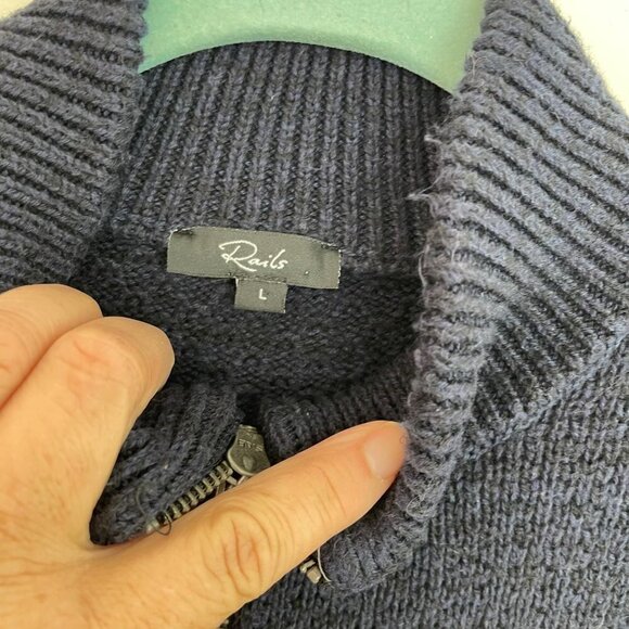 Rails Mens Jacket Size Large Blue Zipper Front Cotton Wool Knit Turtle Neck - Picture 4 of 9